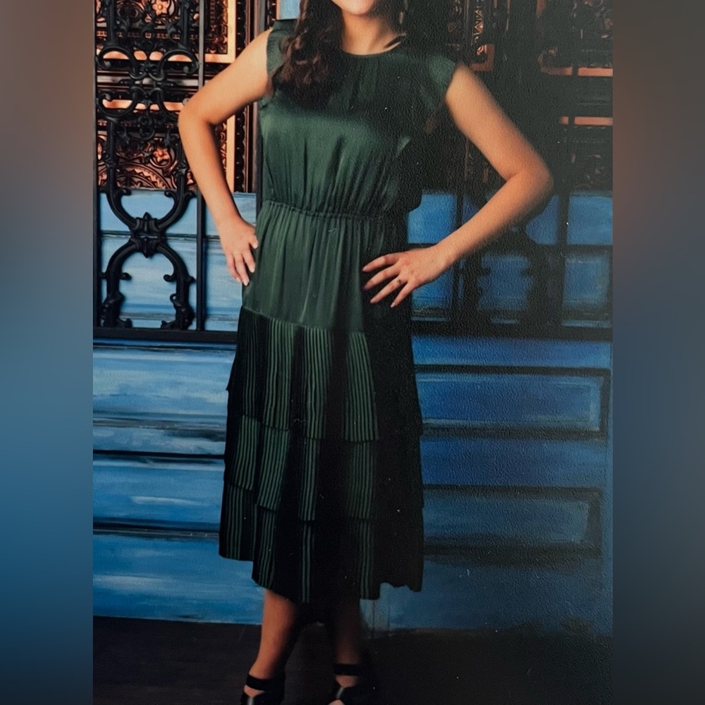 Banana Republic Emerald Green Satin Pleated Midi Dress - Size 4